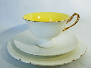Vintage Shelley Yellow White Gainsborough Trio Cup Saucer Plate Bone China