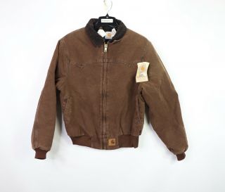 Vtg 90s Carhartt Mens Medium Spell Out Corduroy Collar Lined Jacket Brown