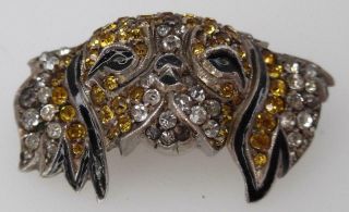 Art Deco Sterling Silver 1920s Paste Stones & Enamel Dog Brooch Shih Tzu (rr2