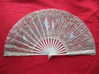 Antique French Carved Cherubs Hand Fan Eventail.