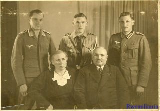 Lg.  Port.  Photo: Rare Pic German Parents W/ Wehrmacht,  Luftwaffe & Pimpf Sons