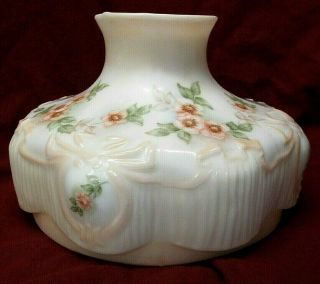 Old Vintage Hand Painted Pink Flowers Milk Glass Shade For Antique Oil Lamp 10 "
