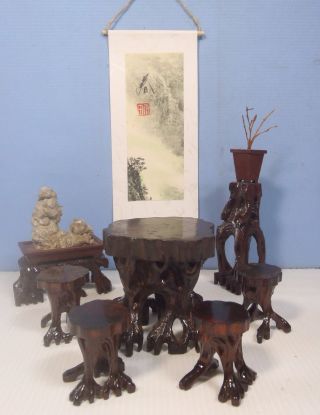 Antique Chinese Dollhouse Miniature Hand Carved Root Wood Furniture C.  Early 1900