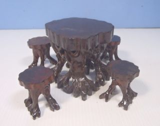 Antique Chinese dollhouse miniature hand carved root wood furniture c.  early 1900 3
