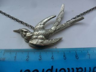 Vintage Antique Jewellery Silver 925 Large Swallow Bird Necklace 26 Grams Hj