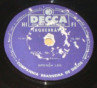 Brenda Lee 1961 “fool Nº 1/anybody But Me” Rare Edition Ex 78 Rpm 10” Brazil