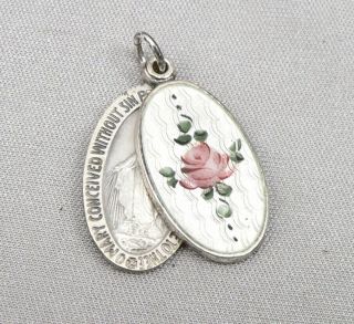 Vintage Sterling Silver Enamel Religious Slide Charm Pendant Miraculous Medal