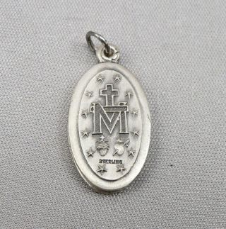 Vintage STERLING Silver Enamel Religious SLIDE Charm Pendant Miraculous Medal 4