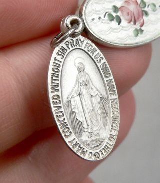 Vintage STERLING Silver Enamel Religious SLIDE Charm Pendant Miraculous Medal 7