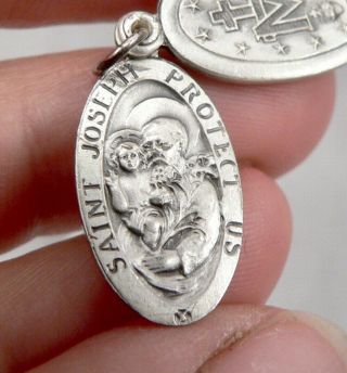 Vintage STERLING Silver Enamel Religious SLIDE Charm Pendant Miraculous Medal 8