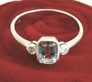 9ct White Gold Diamond And Aquamarine Vintage Ring N