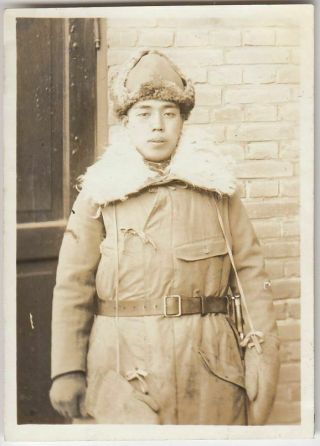 B2 Manchuria China Garrison Japan Army Photo Soldier With Winter Coat 2