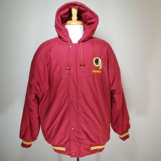 Vintage Mens Starter Washington Redskins Nfl Hooded Zipper Front Jacket Large