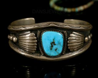 Vintage Old Pawn Navajo Sterling Silver Handmade Natural Turquoise Bracelet