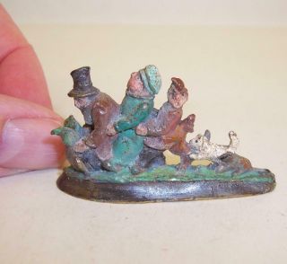 Vintage COLD PAINTED BRONZE Miniature FAMILY Pulling Up TURNIP Comical SIGNED 2