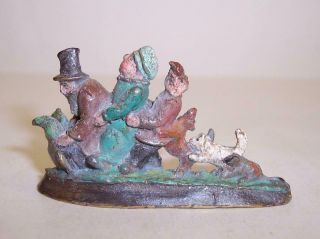 Vintage COLD PAINTED BRONZE Miniature FAMILY Pulling Up TURNIP Comical SIGNED 3