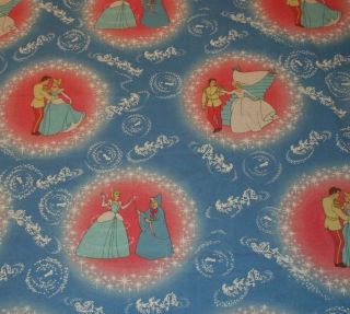 Vintage Disney Cinderella Twin Flat Sheet Dancing Prince Charming Fairy Godmothe