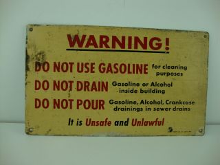 Vintage Stout Gas Station Warning Sign Do Not Use Gasoline For Cleaning Purposes