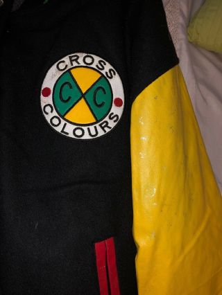 Vintage Cross Colours Leather Wool Varsity Jacket size 2 (large) 3