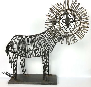 Vtg Metal Wire Lion Sculpture; Brutalist,  Mid Century Modern Pier 1,  C.  Jere 80s