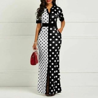 Vintage Polka Dot White Black Printed Retro Women Summer Short Sleeve Plus Size 2