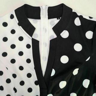 Vintage Polka Dot White Black Printed Retro Women Summer Short Sleeve Plus Size 5