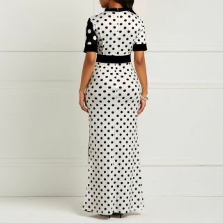 Vintage Polka Dot White Black Printed Retro Women Summer Short Sleeve Plus Size 6