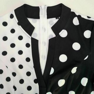Vintage Polka Dot White Black Printed Retro Women Summer Short Sleeve Plus Size 7