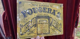 Antique Vintage Tin Fougeras Mustard Plasters Sign 19th Century Country Store
