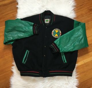Cross Colours Vintage Letterman Jacket Sz 3 Leather Wool Hip Hop 90s
