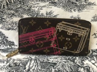 Authentic Louis Vuitton Monogram Limited Zippy Wallet Trunks Pink Ultra Rare