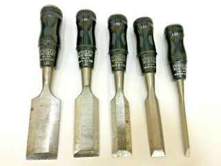 Vintage Stanley Set Of 5 Wood Chisel Pocket Style 60 Hand Tools