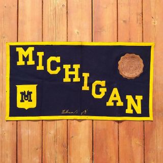Vintage Antique University Of Michigan Felt & Leather Banner Pennant 1930s Ncaa