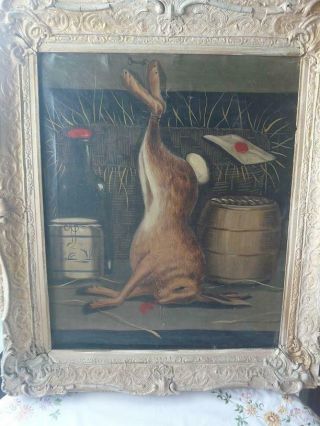 Antique Early 20th Cent Anglo Chinese School Oil Painting Still Life Dead Rabbit