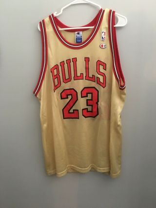 Michael Jordan Rare Gold Vintage Champion Jersey Size 48 23 Chicago Bulls 90 