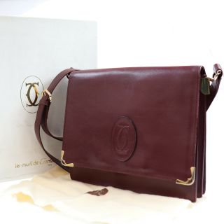Must De Cartier Logos Shoulder Bag Bordeaux Leather Vintage Authentic Z244 W