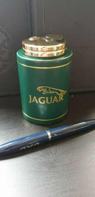 Vintage Jaguar Green Table Lighter Real Calf Leather Rare Made In Uk