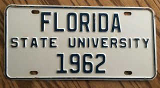 Vintage 1962 Florida State University License Plate Rare