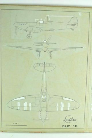 Raf Aircraft Supermarine Spitfire Vintage Engineering Drawing Prototype Mkiv Iib