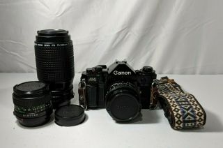 Canon A - 1 W/ Canon Fd 50mm F1.  8,  28mm F2.  8,  75 - 200mm F4.  5 Lenses Vintage