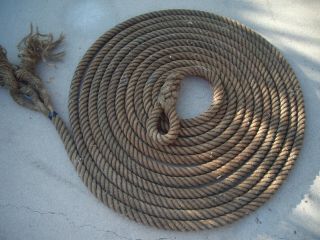 Old Vtg Nautical Rope 1 1/2 Inch Thick 65 Feet Long Hemp Rope Designer