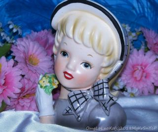 Relpo Lg 6 Lady Headvase Enesco Girl Head Vase Vintage Blonde Bonnet Mnty