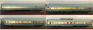 Rare - Mth Premier Santa Fe (blue Goose) 4 - Car 70’ Streamlined Pass Set – 3 Rail