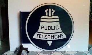 Big 18 " Vintage Public Telephone Pay Phone Booth Sign Bell System