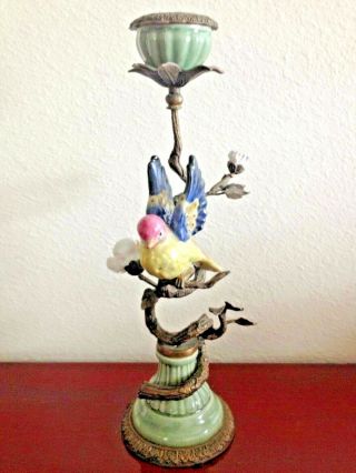 Vintage Mark Roberts Songbird Porcelain Metal Candle Holder.  Made In China.  13 "