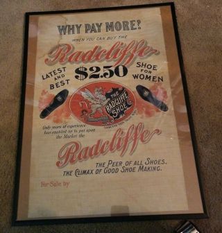 Rare 1900 Cloth Banner Sign - Radcliffe Womens Shoes Geo.  Walker Boston Mass