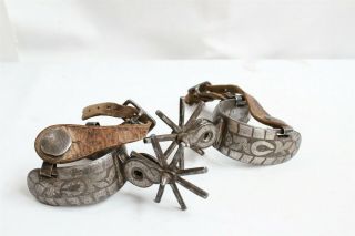 Vintage Cowboy Spurs Old Western Wear Mexican Silver Accents Leather Primitives