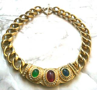 VNTG CHRISTIAN DIOR RUBY EMERALD SAPPHIRE GRIPOIX GLASS CABOCHONS NECKLACE 2