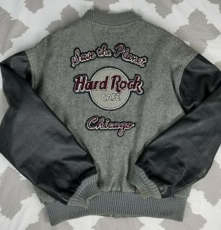 Hard Rock Cafe Chicago Varsity Letterman Jacket Leather Sz Xl Vintage 90s Wool