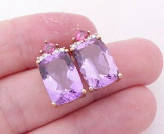 Fine 9ct/9k Gold Diamond & Large Amethyst Stud Earrings,  375